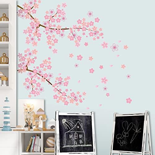 RW-045 Hatalmas Pink Peach Blossom Fali Matricák Szilva Virágot, Fát, Ágakat, Fali Matricák DIY Cserélhető Cseresznye Virágos Fák