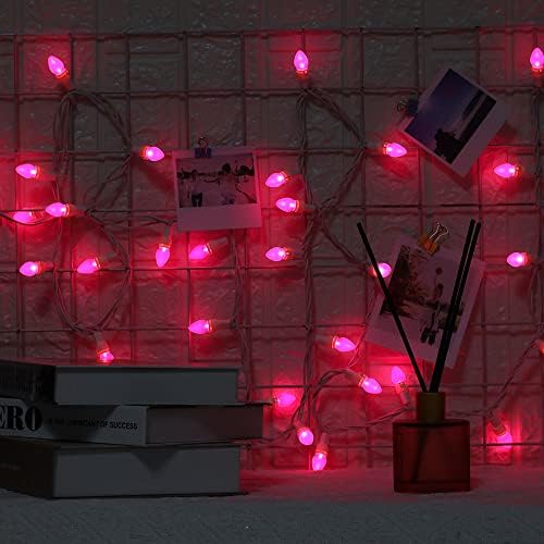 novrose Karácsonyi Rózsaszín Mini String Világítás-50 Szám 13 Méter Levehető LED Üveg C3 Izzó Vízálló tündérfény Csatlakoztassa a Beltéri