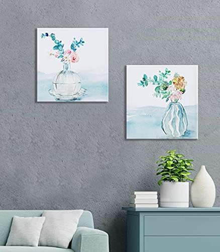 FKNICEARTS Modern Akvarell Virág Virág olajfestmény, Vászon, Otthon dekoráció,Kézzel készített Kék Virágok Wall Art Nappali Hálószoba