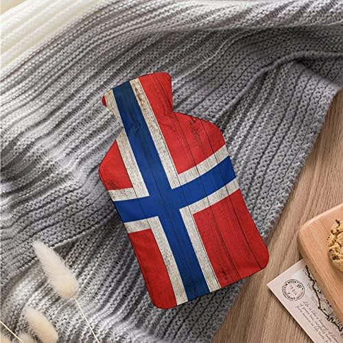 Norvég Zászlót Grunge Fa Meleg Víz Táska, Rövid Plüss Fedél Gumi Meleg vizes Palack Hordozható Kézi Melegebb 1000ml