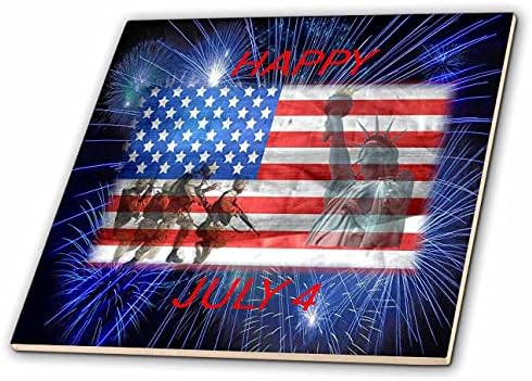3dRose Kép a Szabadság-Szobor Veterán, Amerikai Zászló Kék Tűzijáték - Csempe (ct_349060_1)