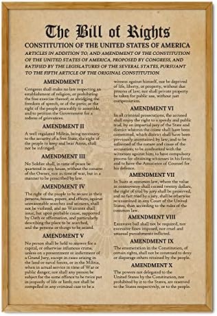 16x 24 Alkotmány az USA-ban & Bill of Rights Poszter Nagy - Keretben; Bill of Rights Fali Poszter; Alkotmány Módosítást Hazafias