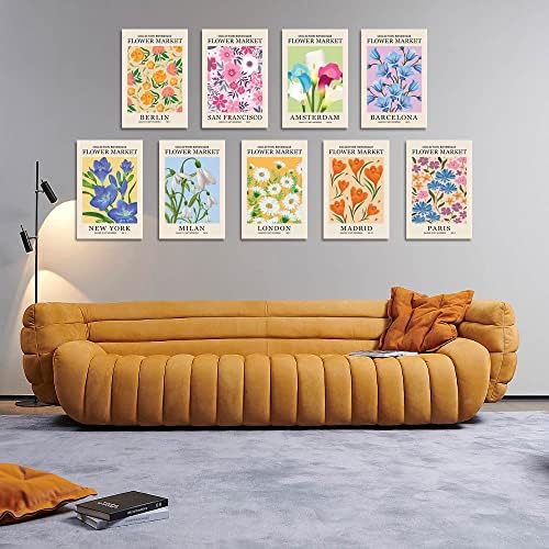 Virág Piac Wall Art 9Pcs Nyomatok Matisse Művészet Plakát, Dekor keret nélküli Virágos Rajz Plakátok Színes Virágos Szoba Dekoráció Galéria