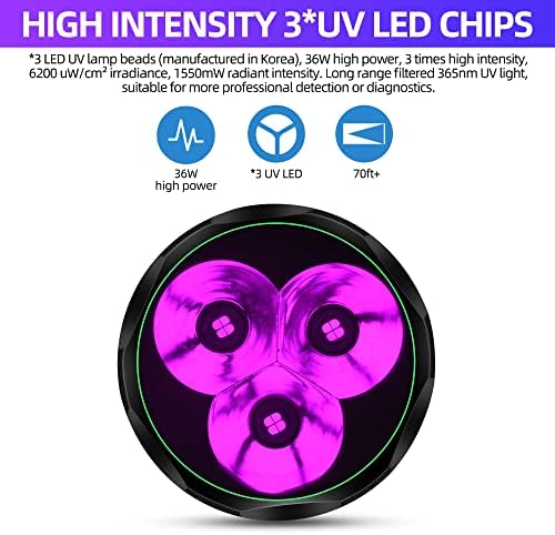 DARKBEAM Blacklight UV Lámpa 365nm Fa lámpa, Újratölthető 36W Hatékony, Hordozható, Kézi, 3 LED-es Uv-Fekete Fény pet Vizelet Érzékelő