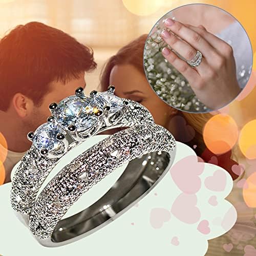 mmknlrm Divat Női Esküvői Gyémánt Gyűrű Javaslat Eljegyzési Gyűrű CouplesRing Gyanta Gyűrűk (Ezüst 2, 9)