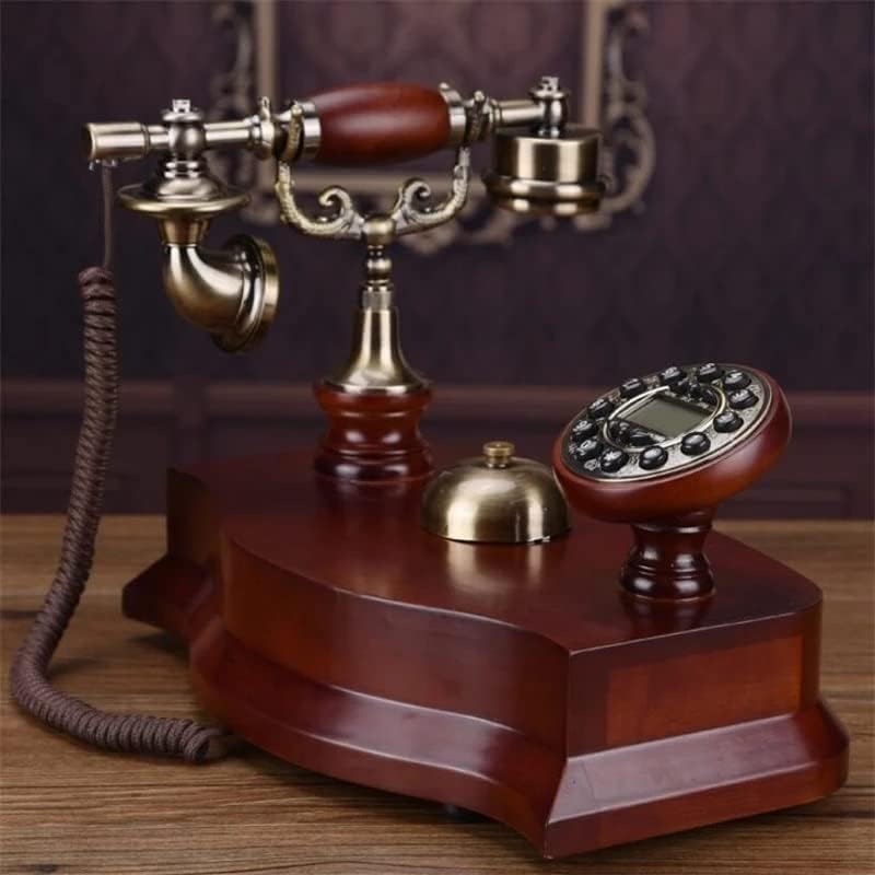 TREXD Antik Vezetékes Telefon Mechanikus Bell Lelkipásztori Retro Home Office Tömör Fa Vezetékes Telefon Kék Háttérvilágítás+Kihangosító+Hívófél-AZONOSÍTÓ