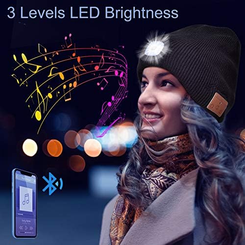 ASIILOVI Bluetooth Beanie LED Fényszóró, Bluetooth-5.0 Téli Meleg Kötött Sapka Sapka Dupla Polár Bélelt, Mikrofon, illetve