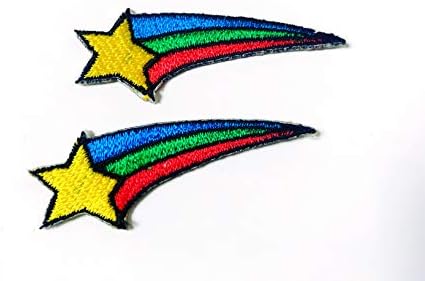 PL Készlet 2 Kicsi. Mini Rainbow Meteor Csillag Aranyos Rajzfilm Logó Varrni Vas a Hímzett Applied Jelvény Jel Javítás Ruha Jelmez