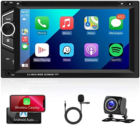 Dupla Din autórádió Kompatibilis Apple CarPlay Android Auto Multimédia Lejátszó 6.2 HÜVELYKES Érintőképernyő Bluetooth Car Audio Rádió