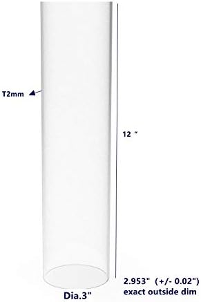 FixtureDisplays® áttetsző Akril Cső 3 (névleges) Átmérő (2.953 pontos kívül dim) x 12, Hosszú, 5/64 (2mm) Fal 15140-12-1PK-SNL