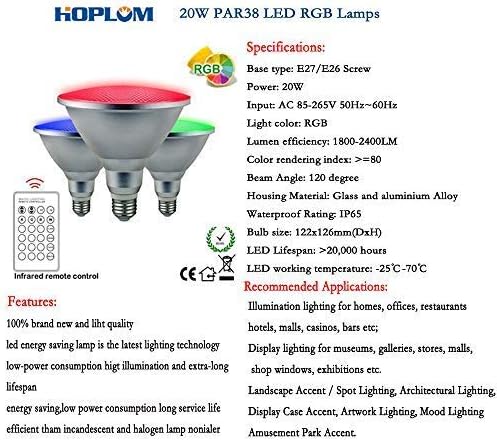 20W PAR38 RGB Színes LED Reflektor Kültéri, E27/E26 Színe Változó Izzó, Vízálló Árvíz Fény Távoli Holiday Home Party Dekoráció