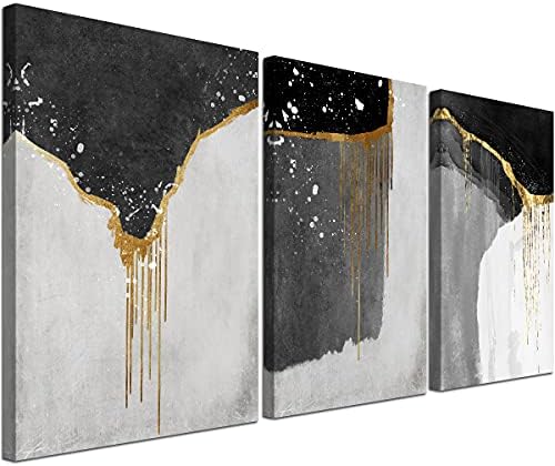 Loomarte 3 Darab Absztrakt Wall Art Fekete, Fehér, Fali Dekor Modern Keretes Fekete-Arany-Szürke Hálószoba Bohém Festmények Nyomtatási