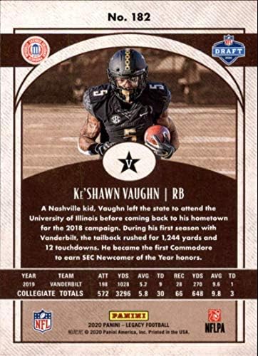 2020 Panini Legacy 182 Ke ' Shawn Vaughn Újonc Vanderbilt Commodores NFL Labdarúgó-Trading Card