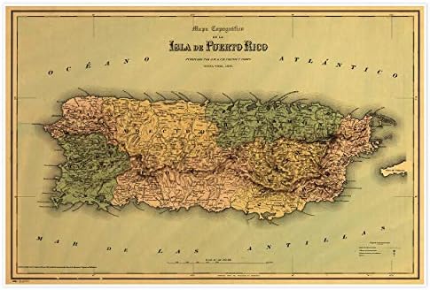 Mapa topografico de la isla de Puerto Rico cirka 1886 - intézkedések 24 cm x 36 cm (610 mm x 915 mm)