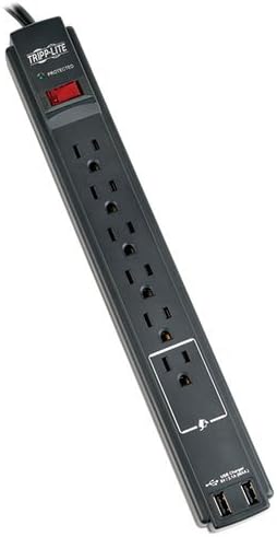 Tripp Lite 6 Outlet túlfeszültségvédő elosztó 6ft Kábel 990 Joule Kettős USB Töltő & Biztosítás (TLP606USBB) & 6 Outlet túlfeszültségvédő