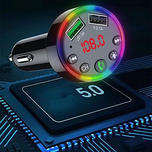 Autós Bluetooth 5.0 FM Transmitter MP3 Lejátszó Rádió Adapter 2 USB Töltő 7 Színű LED Háttérvilágítású Adapter