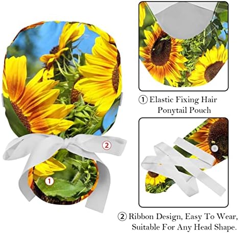 LORVIES Orvosi Sapkák a Nők Gombok Hosszú Haj, 2 Darab Állítható Dolgozó Kap, Napraforgó Sárga Virág, Növény