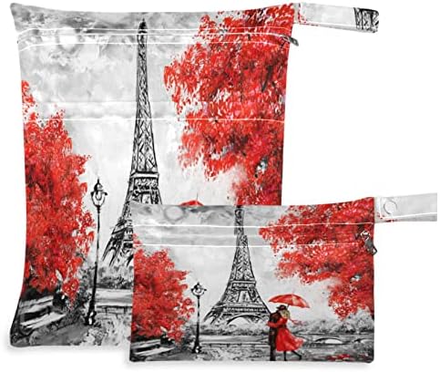 ZZXXB Eiffel-Torony Maple Leaf Vízálló Nedves Újrafelhasználható Táska ruha Pelenka Nedves-Száraz Táska Cipzáras Zseb Utazási Beach