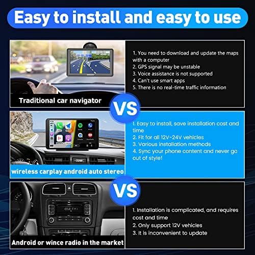Hordozható, Vezeték nélküli, Apple Carplay, Android Auto autórádió Hifi, 7 inches IPS Érintőképernyő Multimédia Lejátszó & Bluetooth