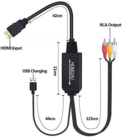 Lapetus HDMI-RCA Átalakító, Adapter Kábel, 1080P HDMI AV-3RCA Kompozit Video CVBs Audio Támogatja a PC, Laptop, Xbox-ot, HDTV-t,