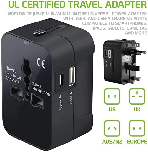 Utazási USB Plus Nemzetközi Adapter Kompatibilis BLU Studio C Világszerte Teljesítmény, 3 USB-Eszközök c típus, USB-A Közötti Utazás