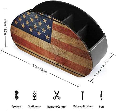 Retro USA Zászló Fa Távirányító Birtokosai PU Bőr Caddy Tároló Szervező Doboz 5 Rekesz az Otthoni Irodai Kellékek