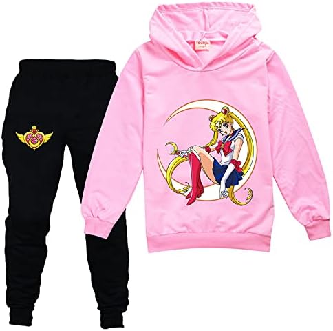 Leeorz Gyerekek Sailor Moon Melegítő Aranyos Pulóver Kapucnis, majd Kocogás Nadrág 2 Db Alkalmi Pulóver Illik