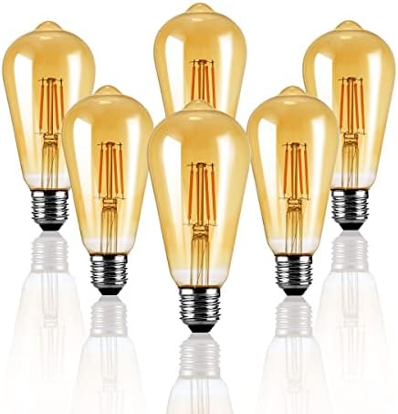 hainany Vintage Edison LED Izzók, E26 Edison 40 wattos Izzók, Antik izzólámpák, ST64 Edison sárga LED Izzó Meleg Fehér 2700K 6 Pack