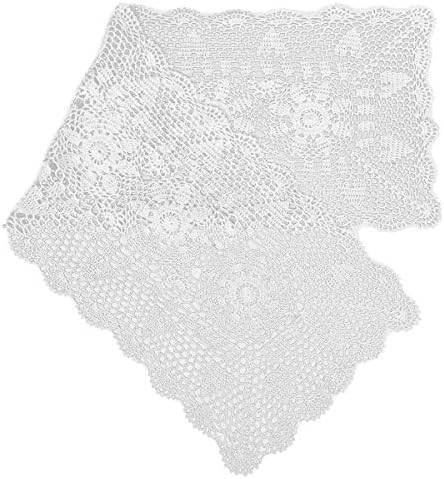 gracebuy Fehér 16X35 Centis Téglalap alakú, Kézzel készült Pamut Horgolt Csipke asztali Futó