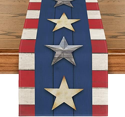 Artoid Mód Stars and Stripes július 4 asztali Futó, Hazafias hősök Napja Konyha, Étkező Asztal Dekoráció Otthon Fél Decor 13x72 Inch