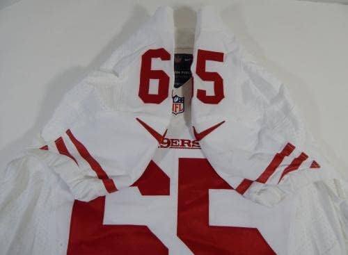2014-ben a San Francisco 49ers 65 Játék Kiadott Fehér jersey DP16479 - Aláíratlan NFL Játék Használt Mezek