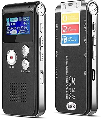 SMSOM Digitális Hangrögzítő,Hordozható Mini Diktafon Szalagot,a zajcsökkentés Audio,Könnyű HD Felvétel Előadások, Találkozók,8GB(Fekete)