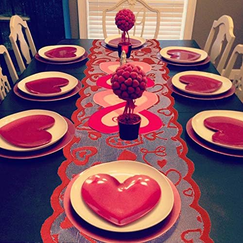 Valentin asztali Futó 72 Inch - Szerelmes Szív Piros Csipke asztali futó - Romantikus asztali Díszek Wedding, Javaslat, Különleges