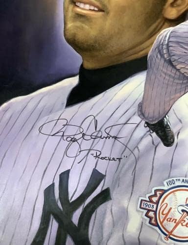 Roger Clemens Aláírt Vászon 31x40 NY Yankees Autogramot Doo S Ó Művészeti Keretes SZÖVETSÉG - Dedikált MLB Művészet