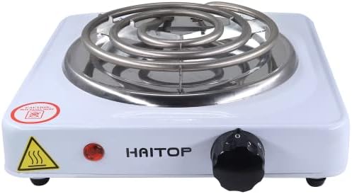 HAITOP Pulton Eldobható Elektromos Egyetlen Égő Rozsdamentes acél 1000 Watt Elektromos főzőlap 6 Hőmérséklet-szabályozók működésjelző Lámpák