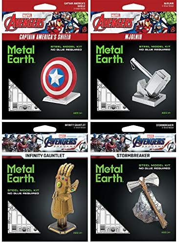 Fém Föld Fascinations 3D-s, Fém Modell Készletek Beállítása 4 Marvel Avengers - Infinity Gauntlet - Stormbreaker - Thor