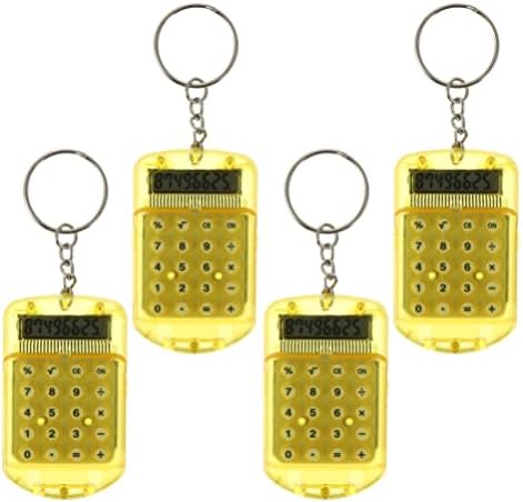 Pocket Calculator kulcstartó Kalkulátor: 4db Mini Kulcstartó, Számológép, Hordozható, Kisméretű Elektronikus Sárga Kalkulátor