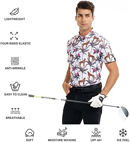 DEOLAX Mens Golf Pólók Divat Hawaii Teljesítmény Száraz Fit Nedvesség Wicking Mens Polo Pólók Rövid Ujjú
