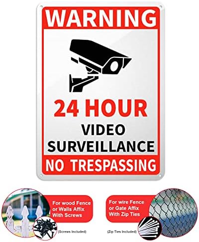 4-Pack Videó Felügyeleti Jel - Biztonsági Kamera Figyelmeztető Jel a Home&Outdoor - tilos Alumínium Tábla,10 x 7 inch Tartalmazza a Csavarokat,