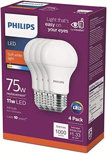Philips 19 E26 (Közepes) LED Izzó Puha, Fehér 75 Watt Egyenértékűség 4 pk