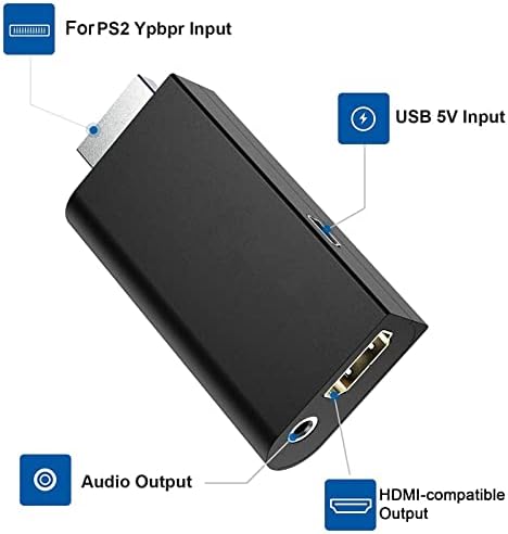 OCUhome Videó Váltó a PS 2-HDMI-Kompatibilis, Szinkron Bemenet Magas Sebességű Videó Átalakító Adapter Játék Lejátszó Fekete