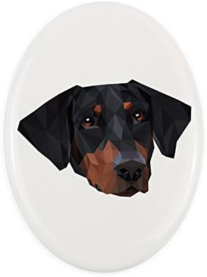 Dobermann, Sírkő Kerámia Plakett egy Kép egy Kutyát, Geometriai