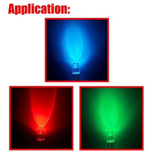DAOKI 100Pack 5mm LED-Fénykibocsátó Dióda, Közös Anód 4 tűs RGB Három Színű(Piros/Zöld/Kék) Átlátszó Átlátszó Kerek LED Lámpák