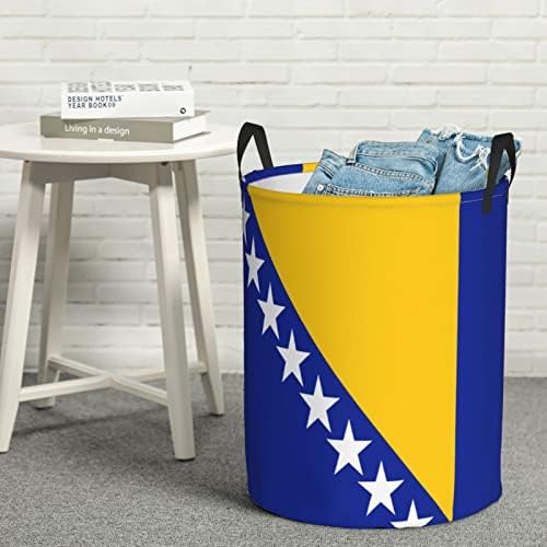 Zászló Bosznia-Hercegovina Szennyesben Kerek Szennyes Ruhát, Táskát, Összecsukható Játék Szervezője Hálószoba, Fürdőszoba Szennyestartó