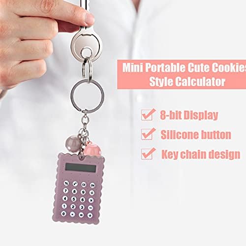 Pocket Calculator, Mini Hordozható Aranyos Cookie-K Stílus Kulcstartó Kalkulátor Cukorka Színű Pocket Calculator(Szürke-Lila)