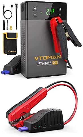 VTOMAN X1 Ugrás Starter Kompresszor, 2500A Akkumulátor Starter 100PSI Digitális Gumiabroncs Inflator,Hordozható Bikázó Kábel