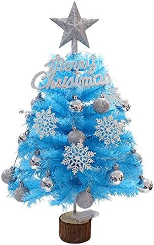 Aetygh 18 cm-es Kék Asztali karácsonyfa, Mini karácsonyfa Kivilágított Karácsonyi Labdát Dísz, Karácsonyi Dekoráció, Beltéri Irodai Otthoni