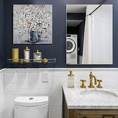 Fürdőszoba Decor Wall Art Virágos Keretes Fali Dekoráció, Modern Galéria, Fali Dekor Print Fehér Virág, a Kék Üveg a Téma a Kép illusztráció
