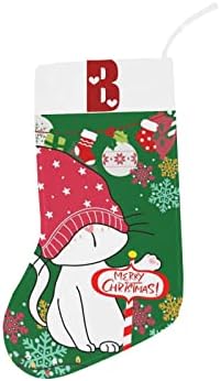 Monogram Santa Cat Karácsonyi Harisnya a B Betű, valamint a Szív 18 Cm Nagy, Zöld, Fehér