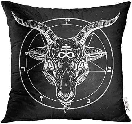 Emvency Párnát Fedezze Pentagram a Démon Baphomet Sátáni Kecske Fejét Bináris Szimbólum Tetoválás Retro Zene Nyáron Motoros Fekete Dekoratív